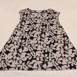 Liz Claiborne Women's Blouse Top Size XL Black Tan Floral Sleeveless Flowy